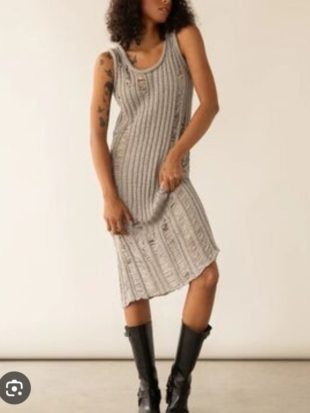 OAK + FORT | NWT M Sleeveless Ribbed Distressed Midi Dress | grey